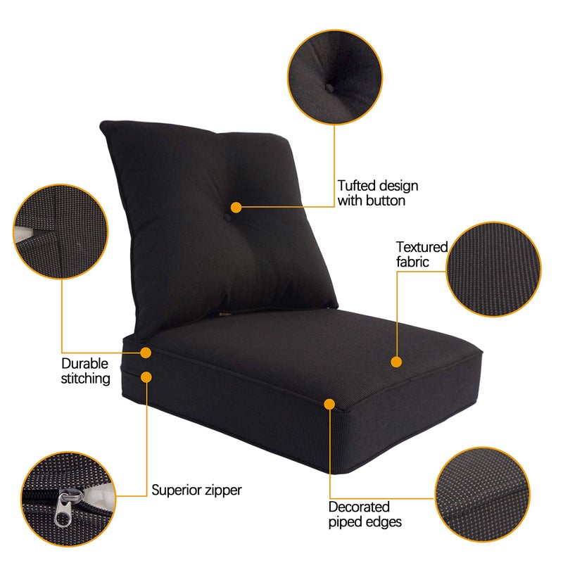 BOSSIMA Indoor Outdoor Deep Seat Chair Cushion, Fade Resistant, 24 inches Replacement Foam Seat Cushions, (Olefin Black) - Image 3